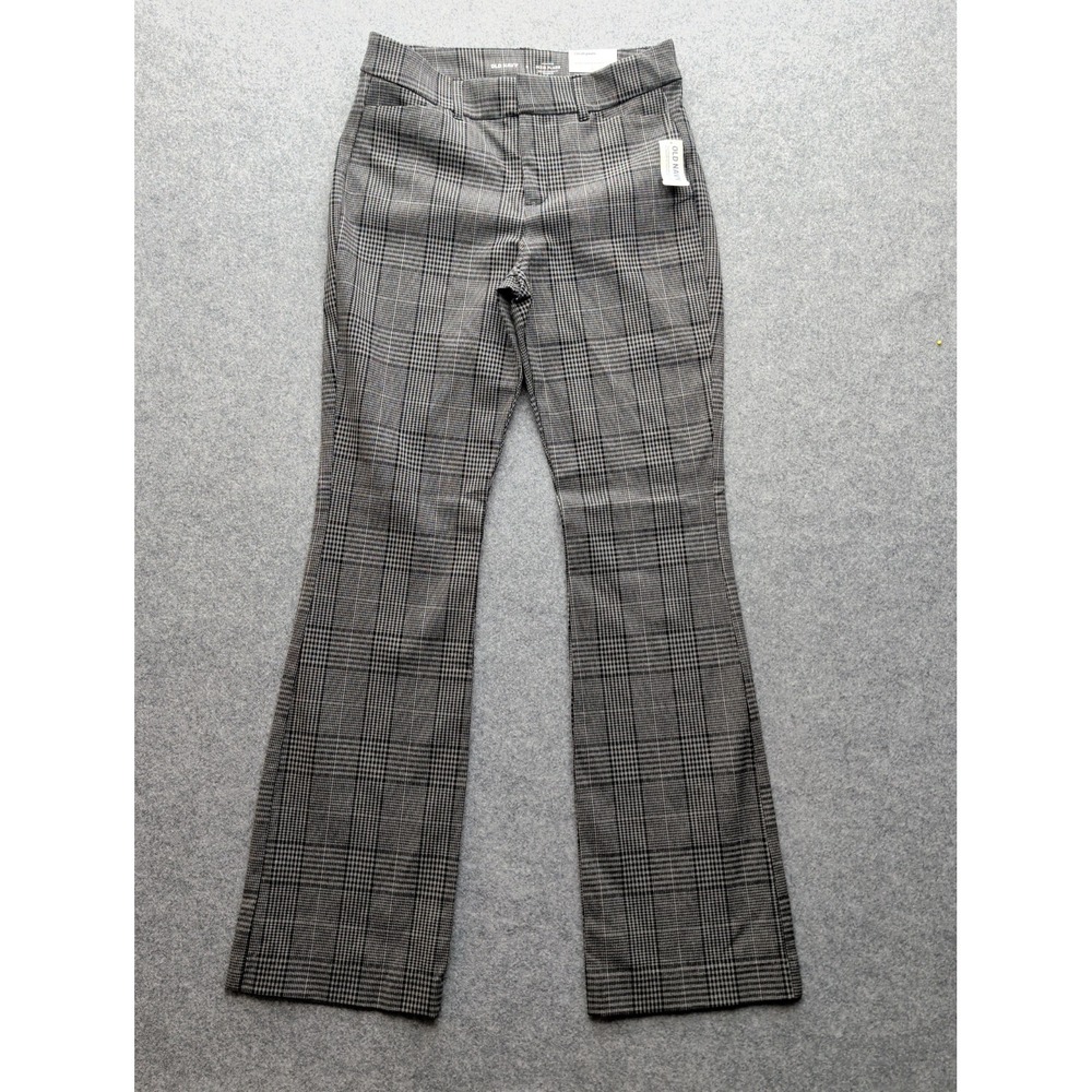 NWT Old Navy Women's High Rise Pixie Flare Jeans 6 Grey Black Plaid Secret...